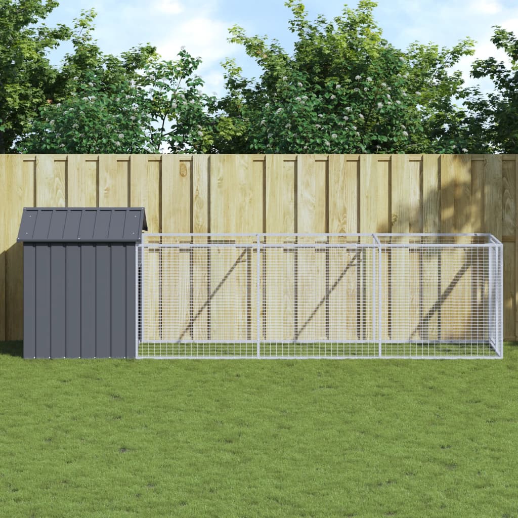Cușcă câine cu acoperiș antracit 117x405x123 cm oțel galvanizat GartenMobel Dekor