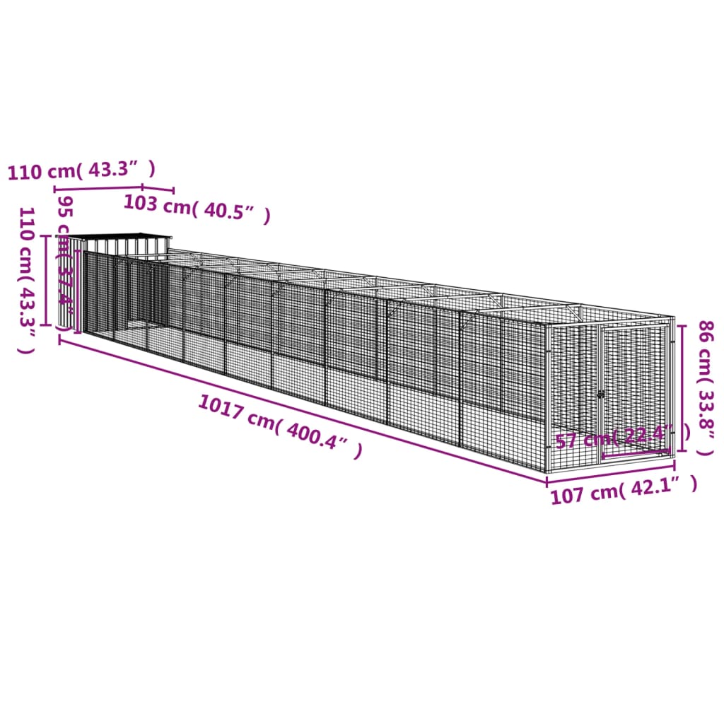 Cușcă câine cu țarc antracit 110x1017x110 cm oțel galvanizat GartenMobel Dekor