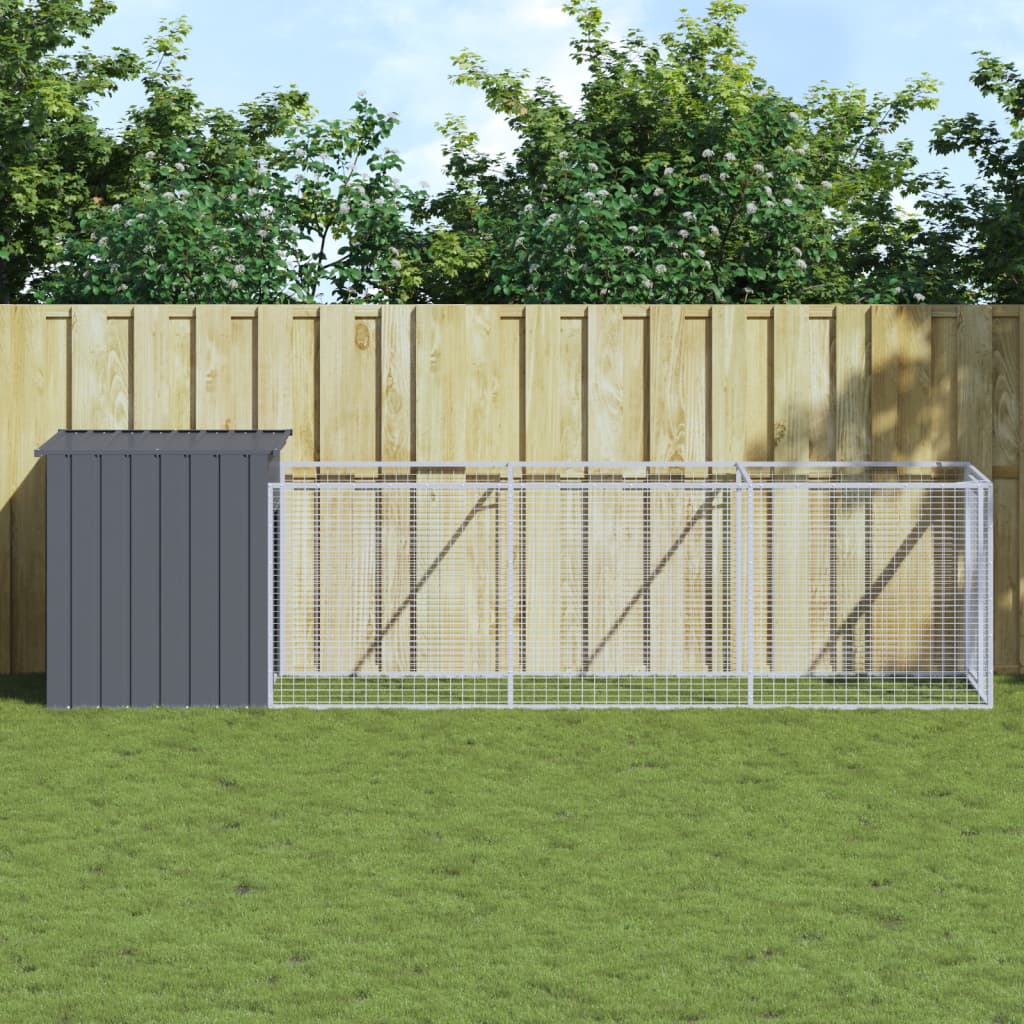 Cușcă câine cu țarc antracit 110x405x110 cm oțel galvanizat GartenMobel Dekor