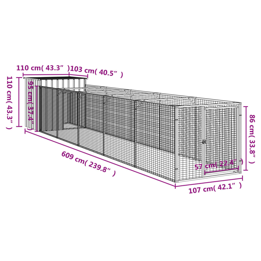 Cușcă câine cu țarc antracit 110x609x110 cm oțel galvanizat GartenMobel Dekor