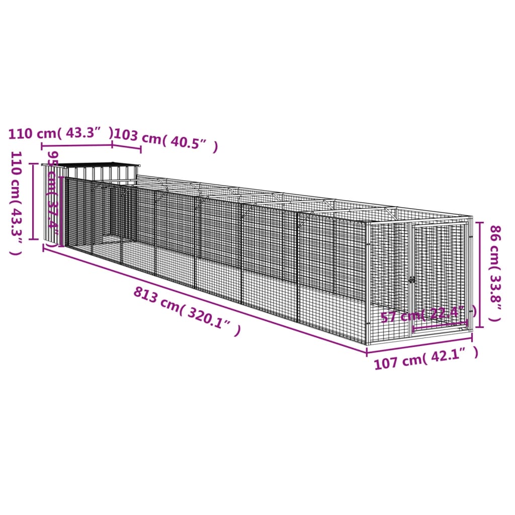 Cușcă câine cu țarc antracit 110x813x110 cm oțel galvanizat GartenMobel Dekor