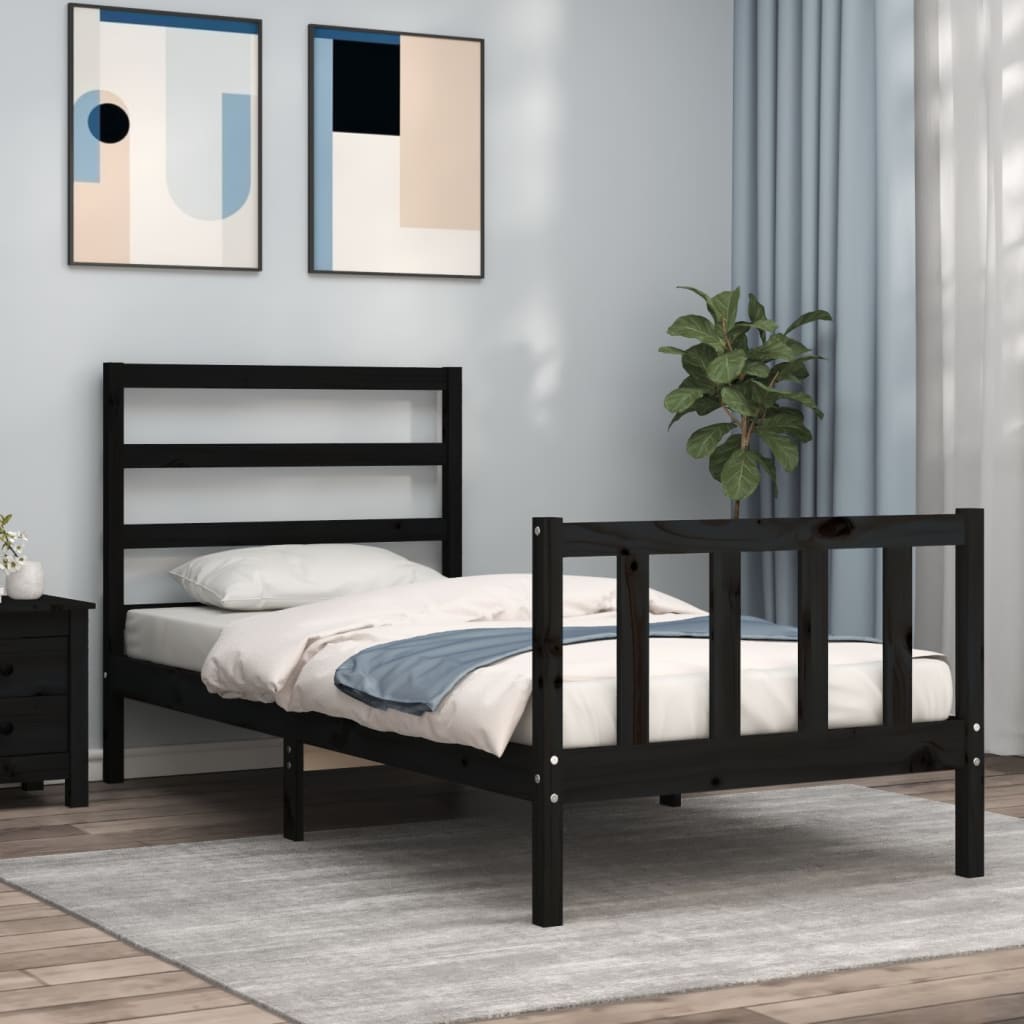 Cadru de pat cu tăblie Small Single, negru, lemn masiv GartenMobel Dekor