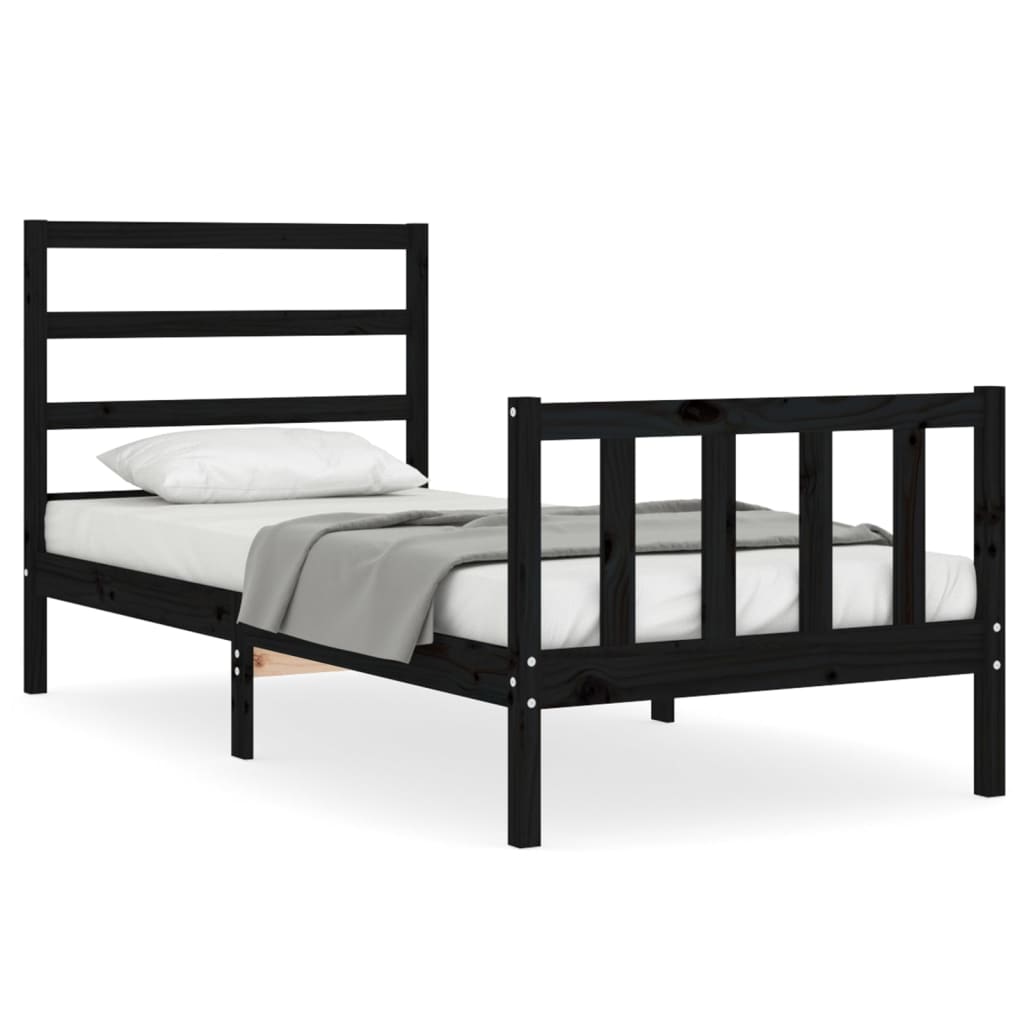 Cadru de pat cu tăblie Small Single, negru, lemn masiv GartenMobel Dekor