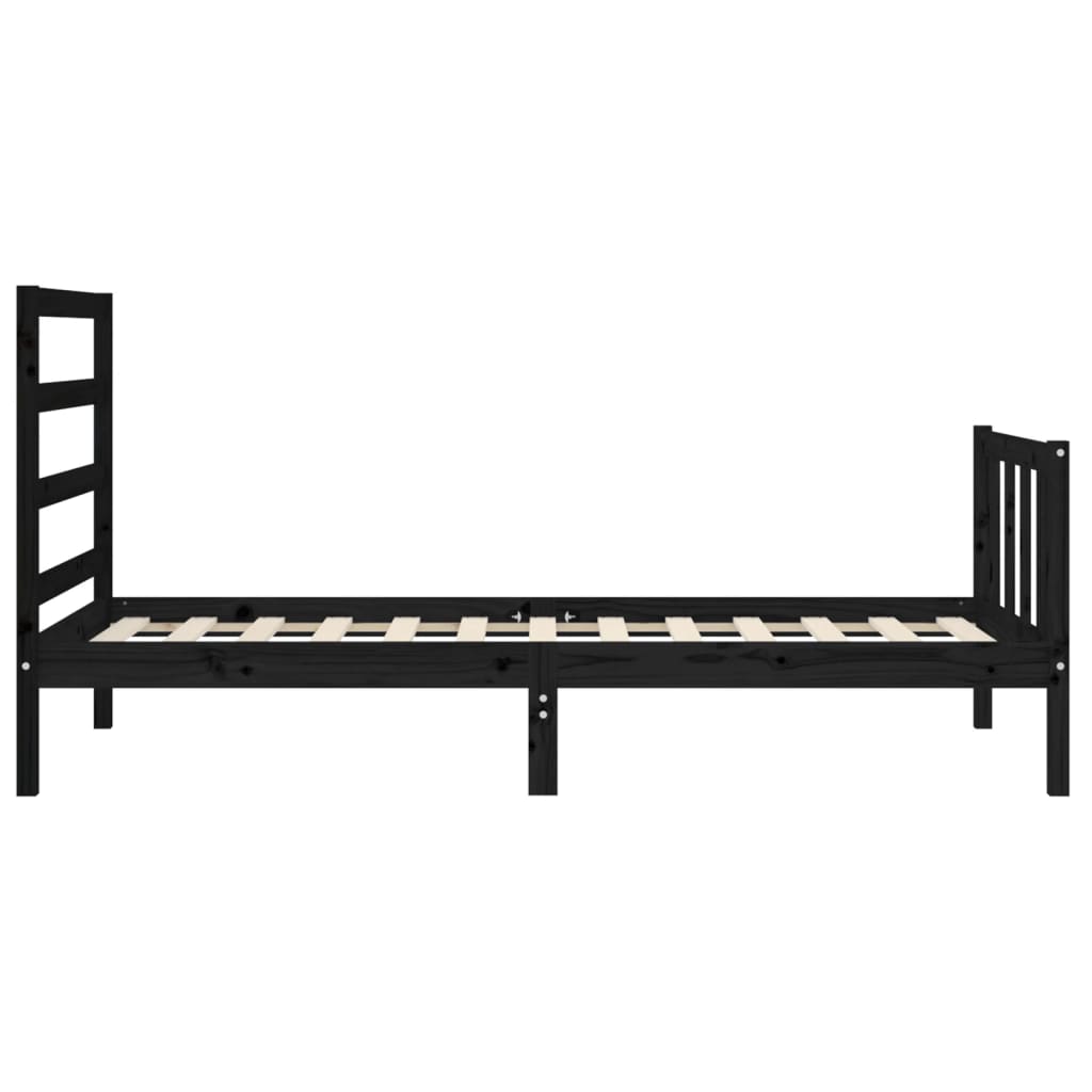 Cadru de pat cu tăblie Small Single, negru, lemn masiv GartenMobel Dekor