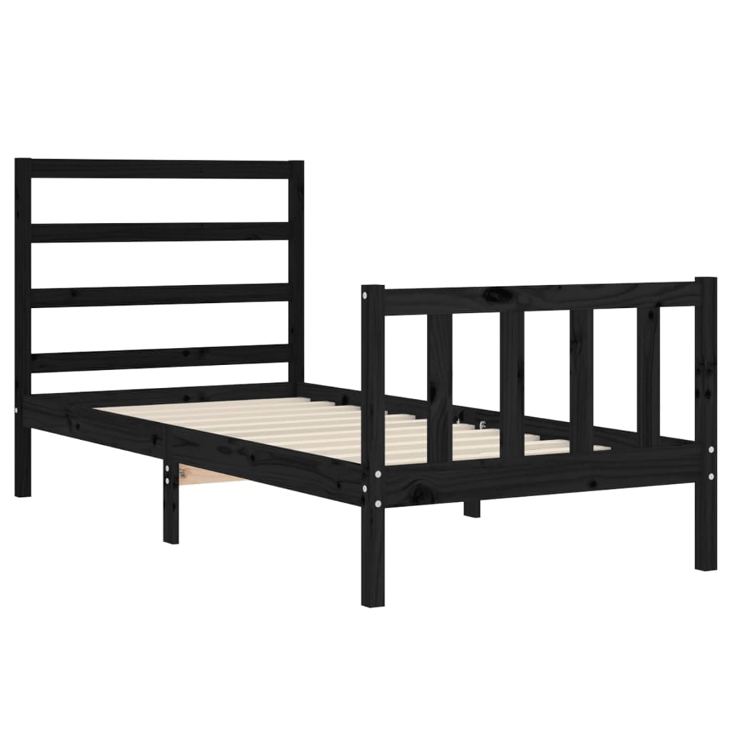 Cadru de pat cu tăblie Small Single, negru, lemn masiv GartenMobel Dekor