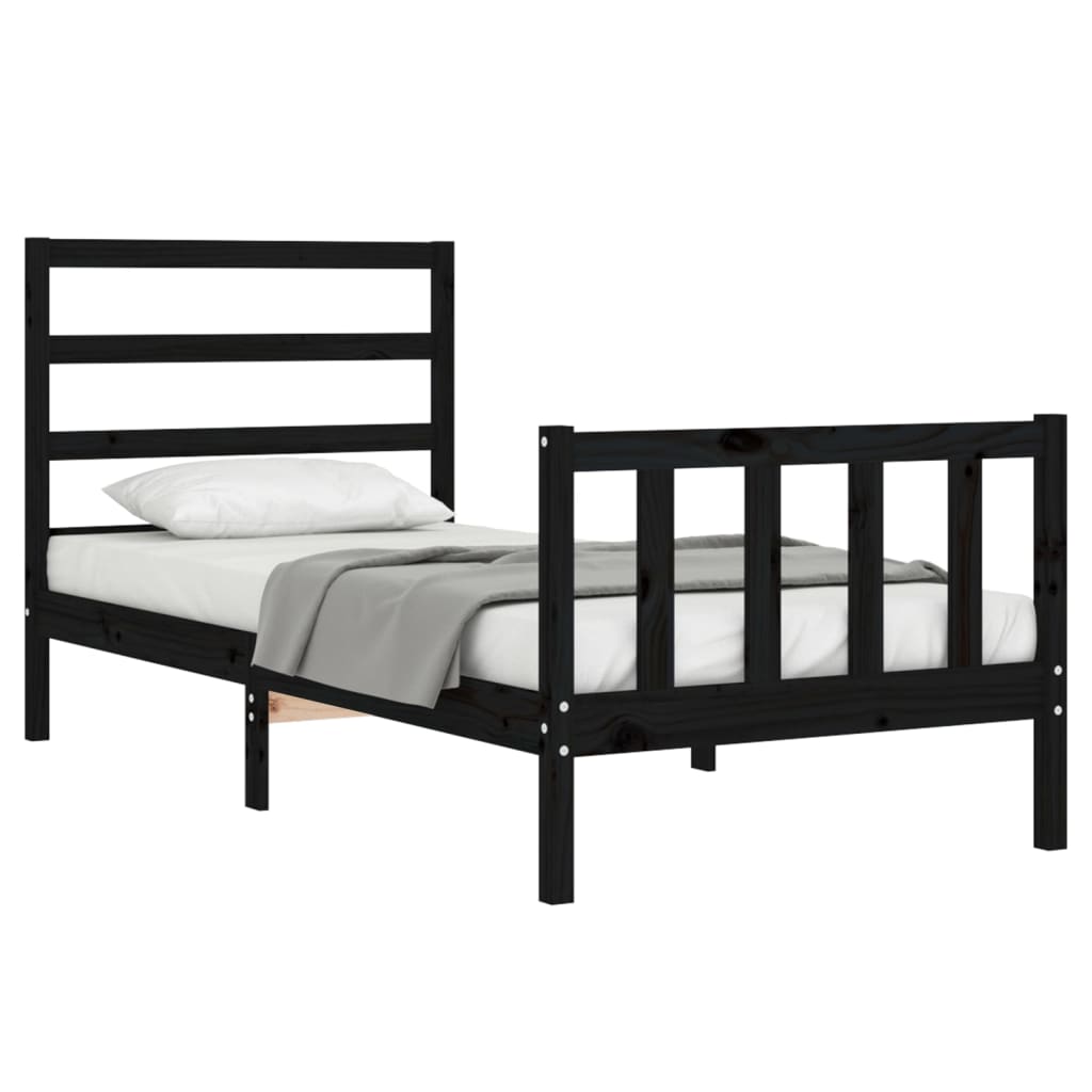 Cadru de pat cu tăblie Small Single, negru, lemn masiv GartenMobel Dekor