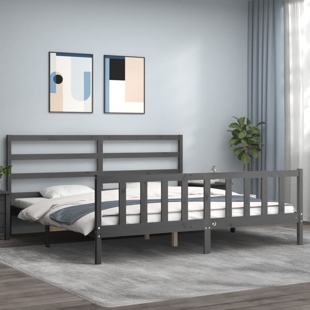 Cadru pat cu tăblie 200x200 cm, gri, lemn masiv GartenMobel Dekor
