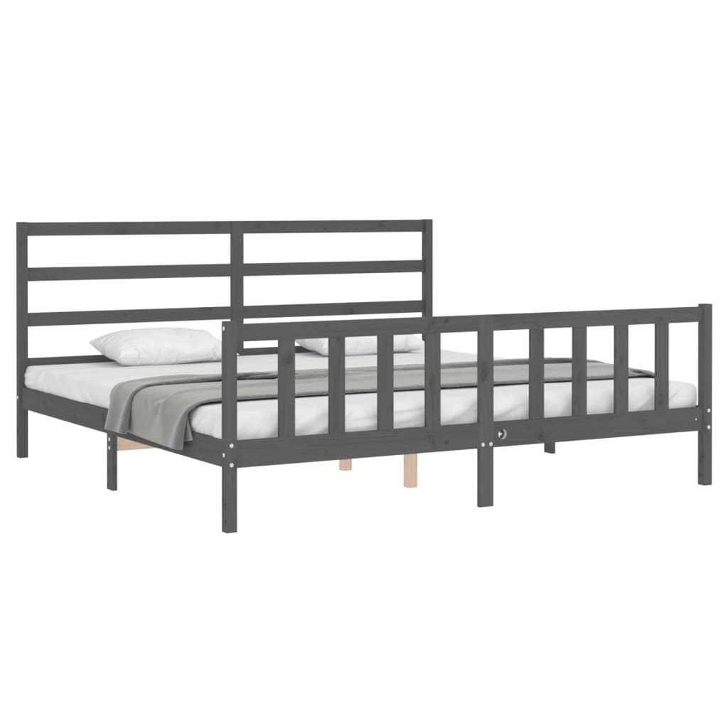 Cadru pat cu tăblie 200x200 cm, gri, lemn masiv GartenMobel Dekor