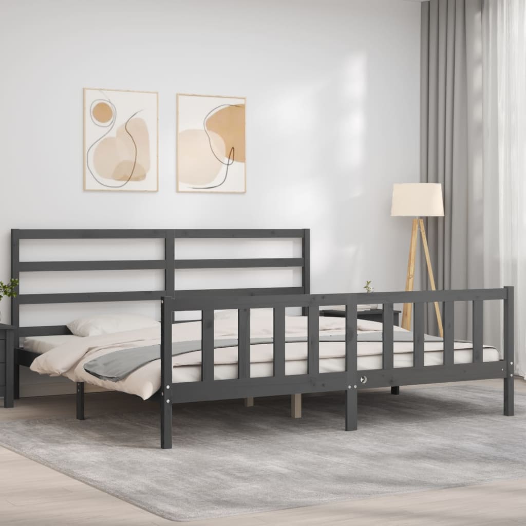 Cadru pat cu tăblie 200x200 cm, gri, lemn masiv GartenMobel Dekor