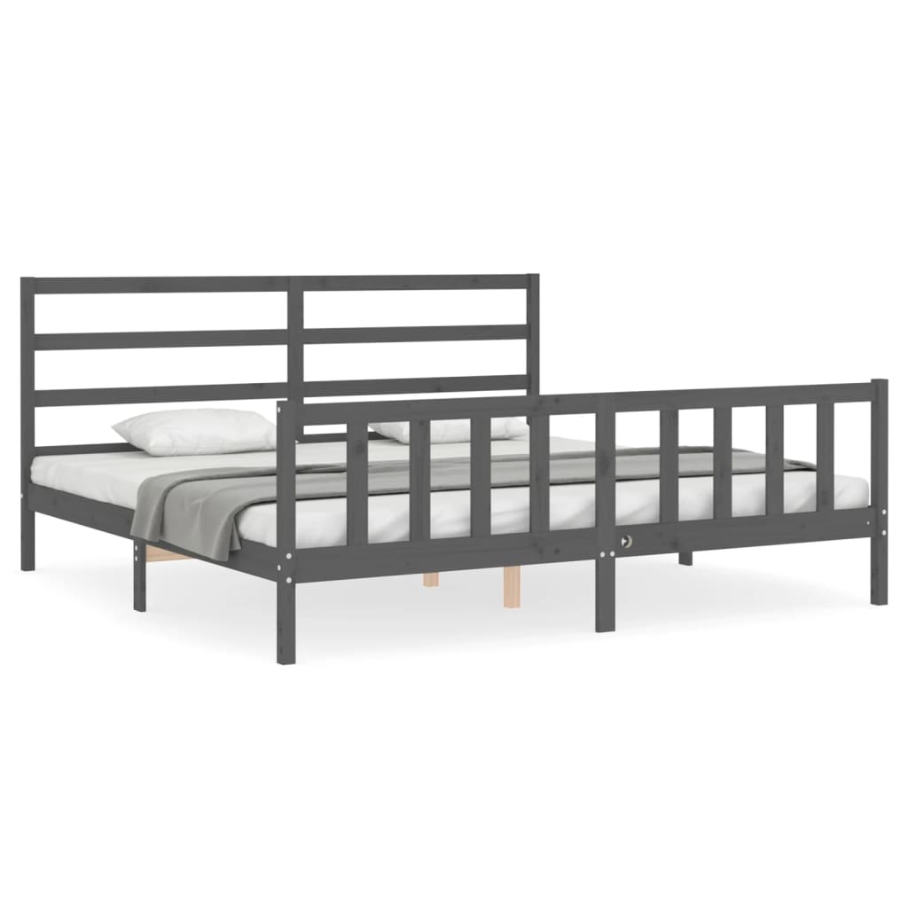 Cadru pat cu tăblie 200x200 cm, gri, lemn masiv GartenMobel Dekor