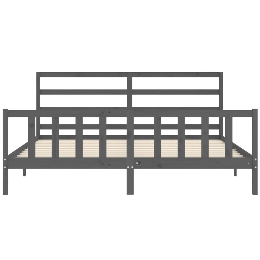 Cadru pat cu tăblie 200x200 cm, gri, lemn masiv GartenMobel Dekor