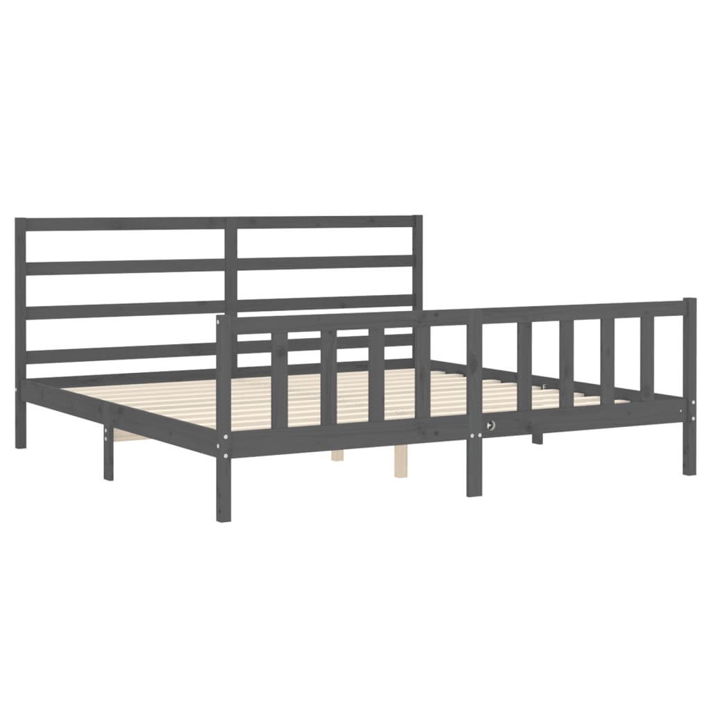 Cadru pat cu tăblie 200x200 cm, gri, lemn masiv GartenMobel Dekor