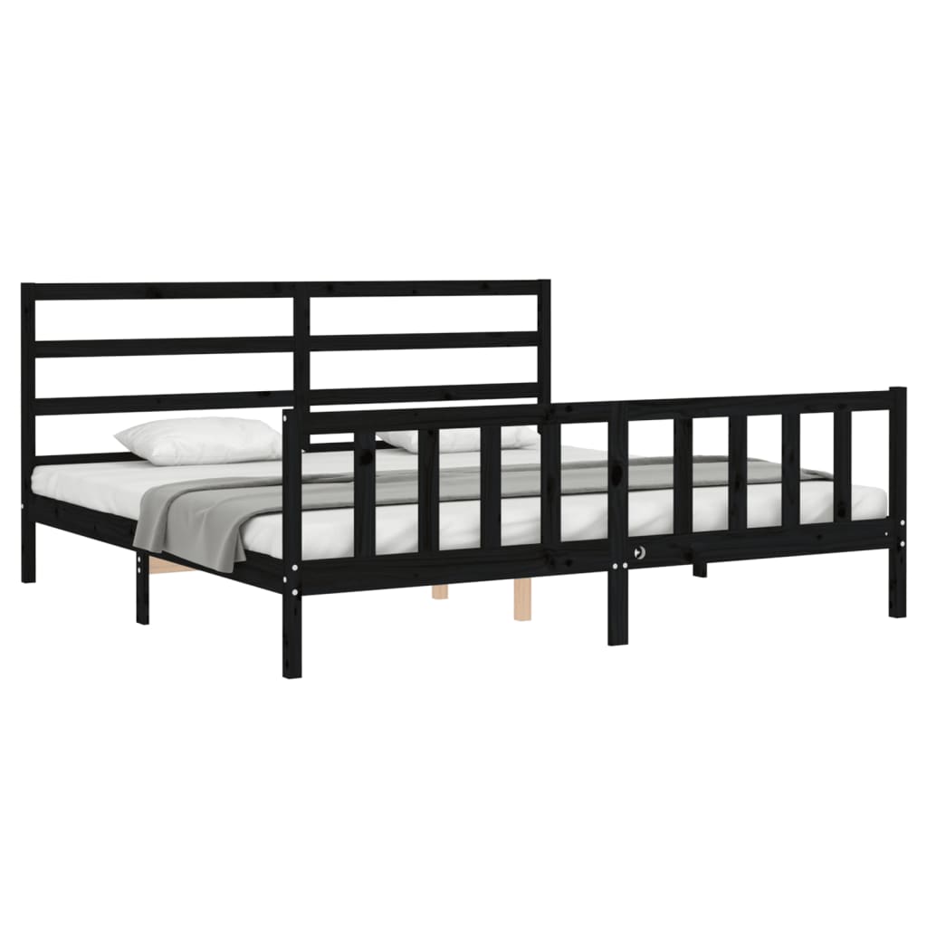 Cadru pat cu tăblie 200x200 cm, negru, lemn masiv GartenMobel Dekor