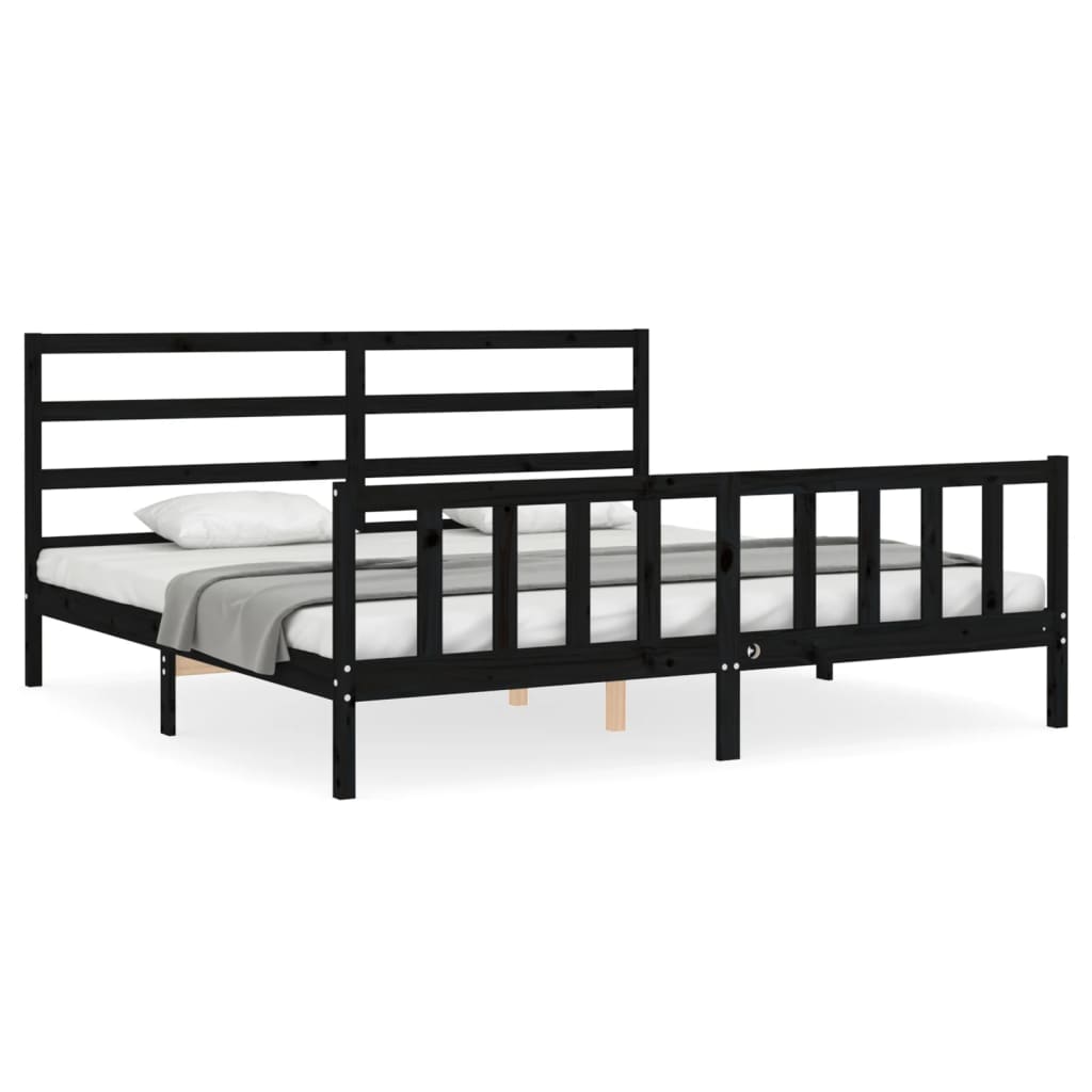 Cadru pat cu tăblie 200x200 cm, negru, lemn masiv GartenMobel Dekor