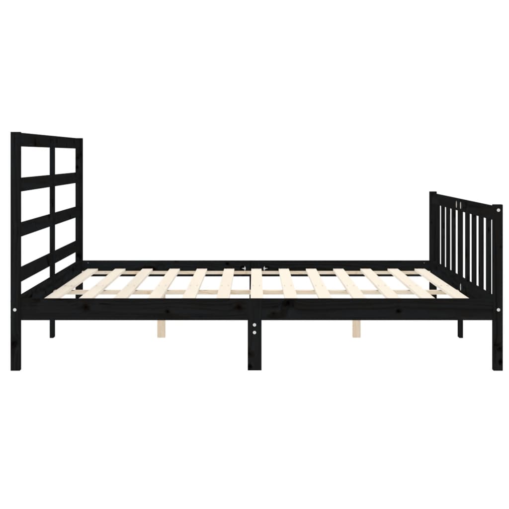Cadru pat cu tăblie 200x200 cm, negru, lemn masiv GartenMobel Dekor