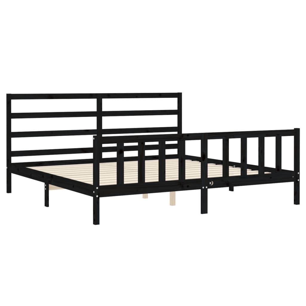 Cadru pat cu tăblie 200x200 cm, negru, lemn masiv GartenMobel Dekor