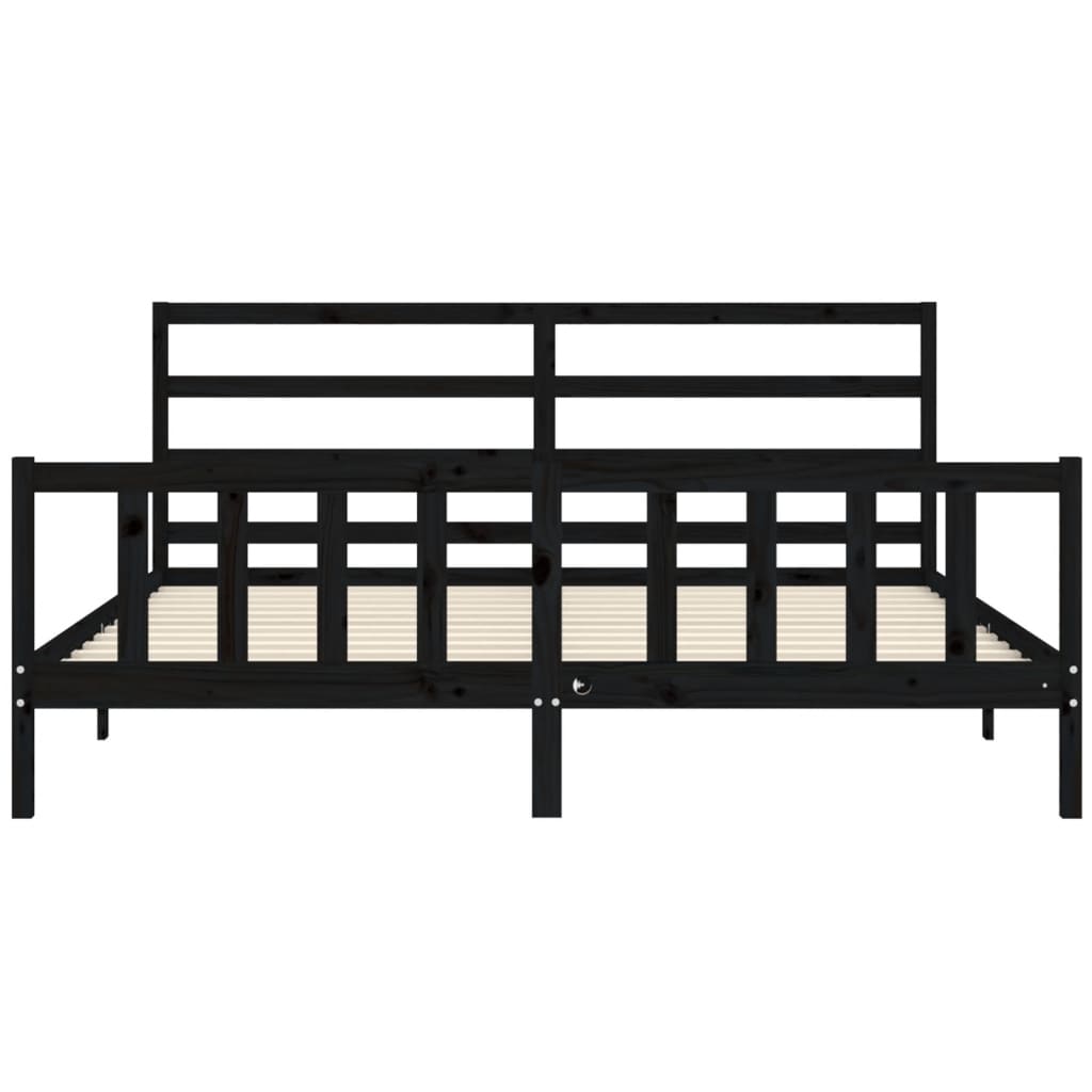 Cadru pat cu tăblie 200x200 cm, negru, lemn masiv GartenMobel Dekor