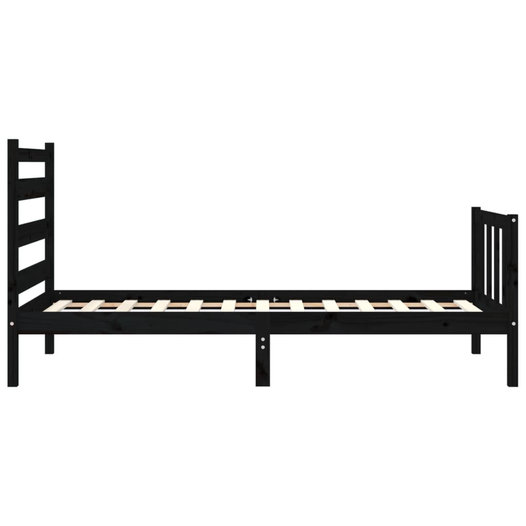 Cadru de pat cu tăblie Small Single, negru, lemn masiv GartenMobel Dekor