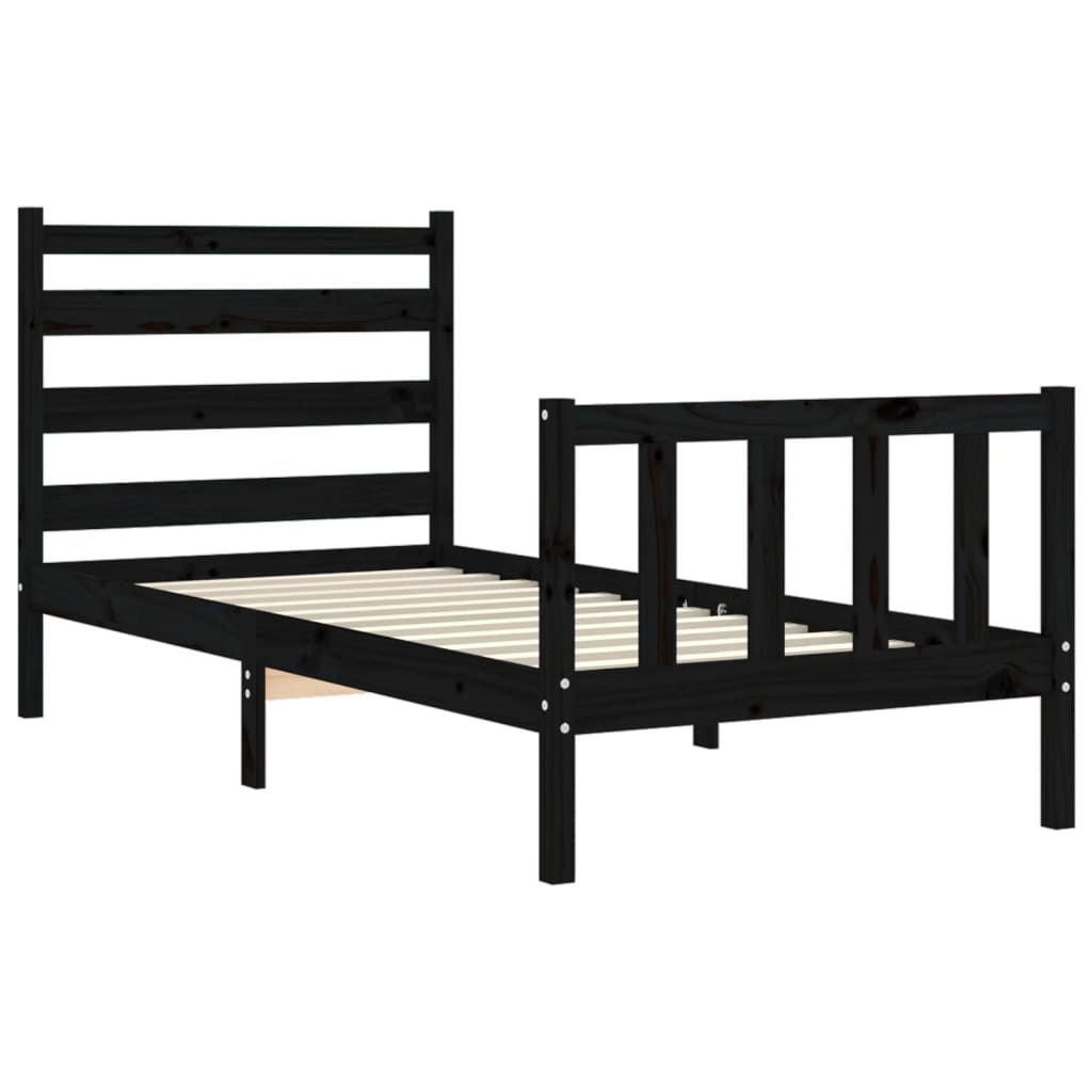 Cadru de pat cu tăblie Small Single, negru, lemn masiv GartenMobel Dekor