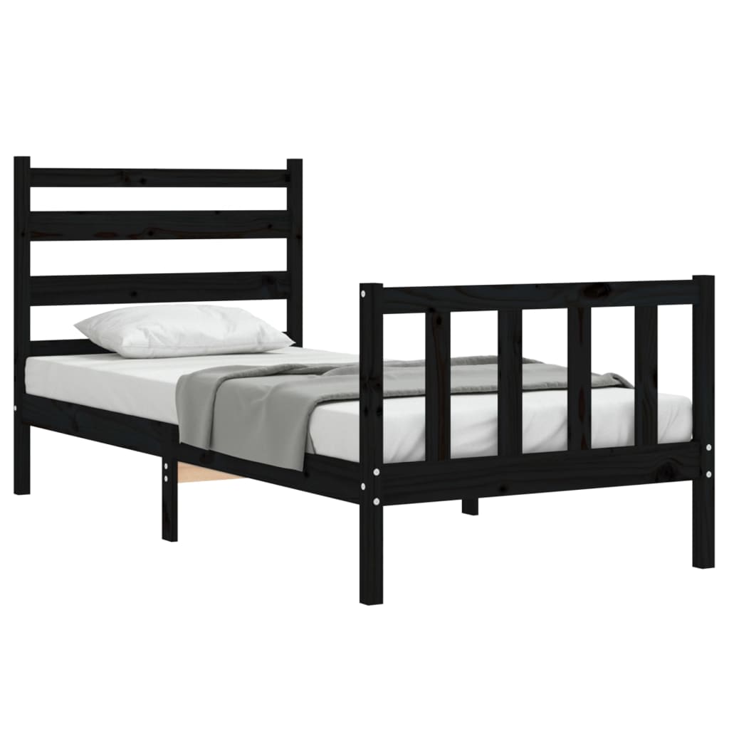 Cadru de pat cu tăblie Small Single, negru, lemn masiv GartenMobel Dekor