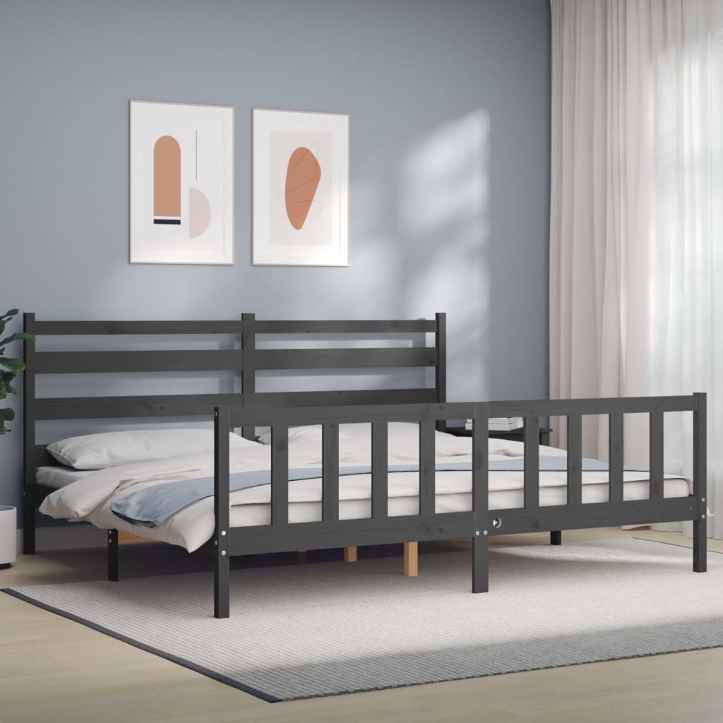 Cadru pat cu tăblie 200x200 cm, gri, lemn masiv GartenMobel Dekor