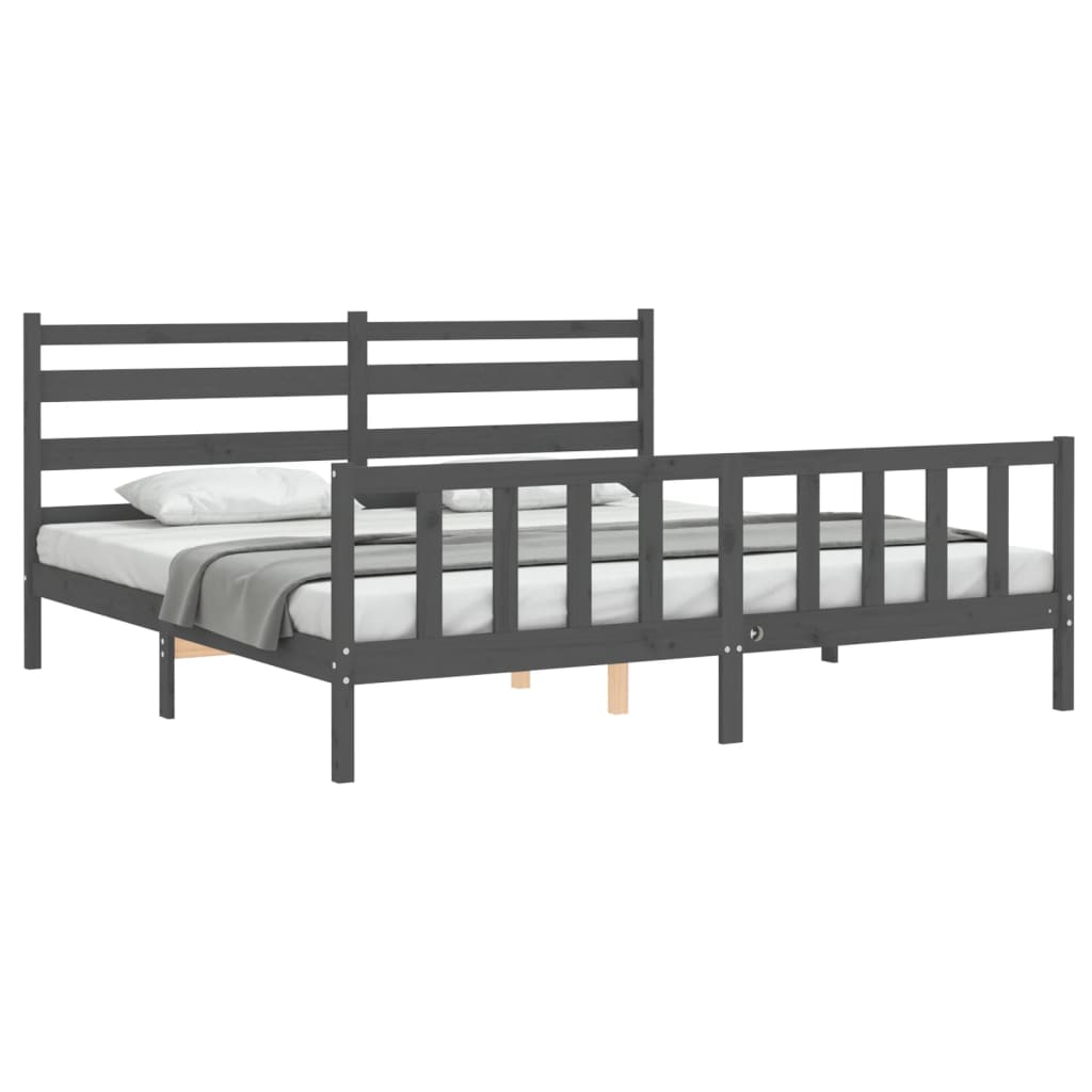 Cadru pat cu tăblie 200x200 cm, gri, lemn masiv GartenMobel Dekor