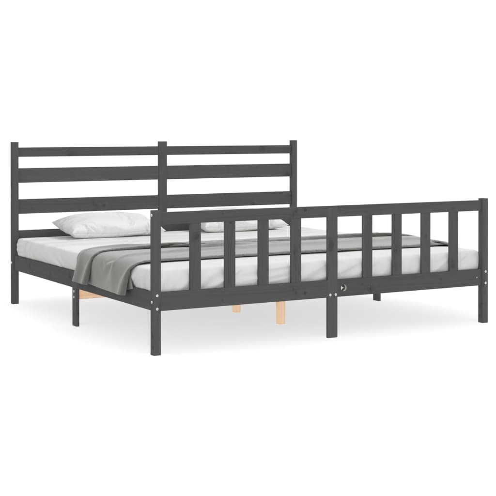 Cadru pat cu tăblie 200x200 cm, gri, lemn masiv GartenMobel Dekor