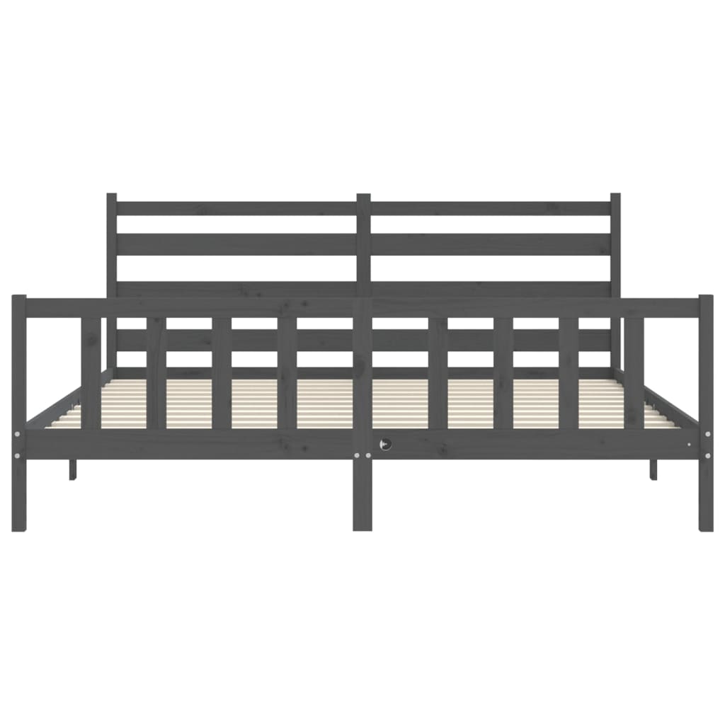 Cadru pat cu tăblie 200x200 cm, gri, lemn masiv GartenMobel Dekor