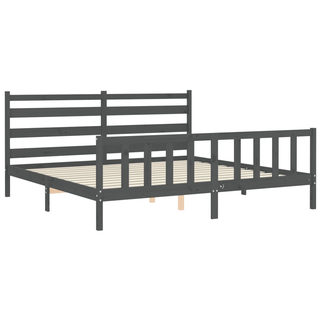 Cadru pat cu tăblie 200x200 cm, gri, lemn masiv GartenMobel Dekor