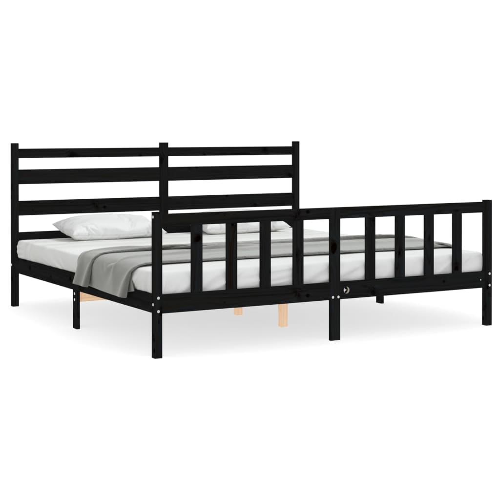 Cadru pat cu tăblie 200x200 cm, negru, lemn masiv GartenMobel Dekor