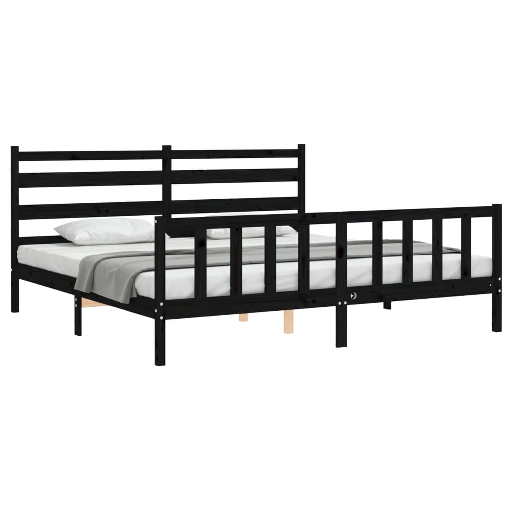 Cadru pat cu tăblie 200x200 cm, negru, lemn masiv GartenMobel Dekor