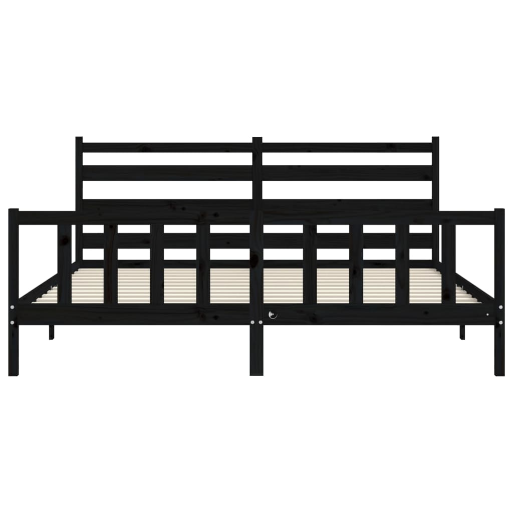 Cadru pat cu tăblie 200x200 cm, negru, lemn masiv GartenMobel Dekor