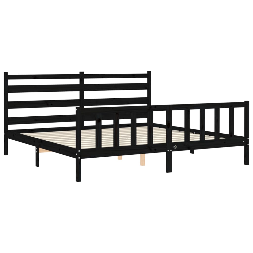 Cadru pat cu tăblie 200x200 cm, negru, lemn masiv GartenMobel Dekor
