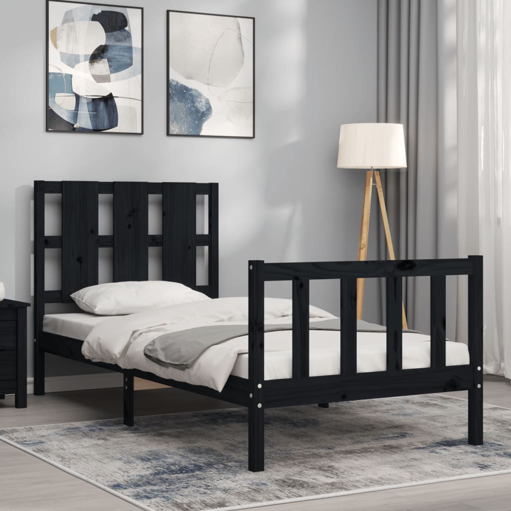 Cadru de pat cu tăblie Small Single, negru, lemn masiv GartenMobel Dekor