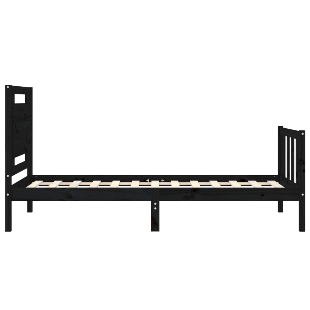 Cadru de pat cu tăblie Small Single, negru, lemn masiv GartenMobel Dekor