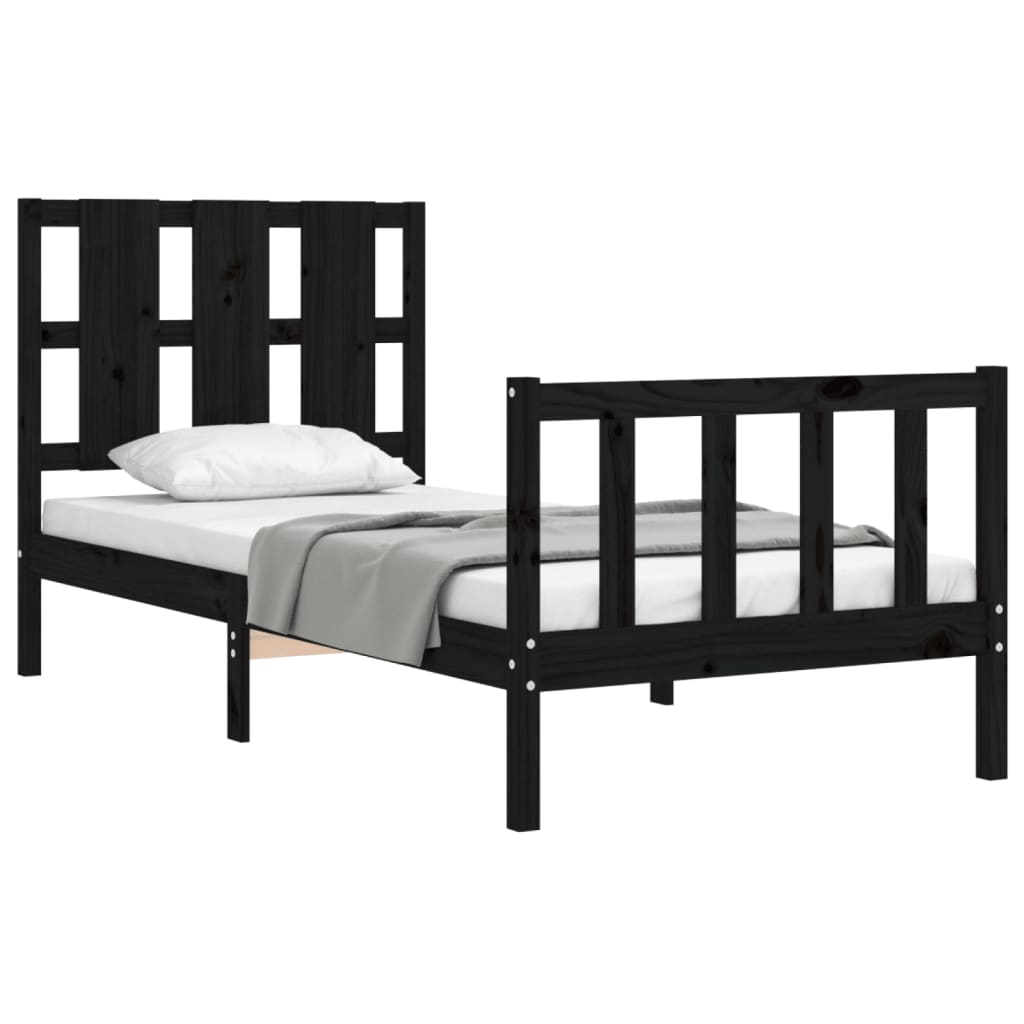 Cadru de pat cu tăblie Small Single, negru, lemn masiv GartenMobel Dekor