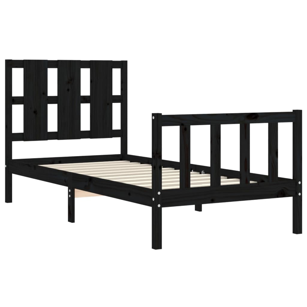 Cadru de pat cu tăblie Small Single, negru, lemn masiv GartenMobel Dekor