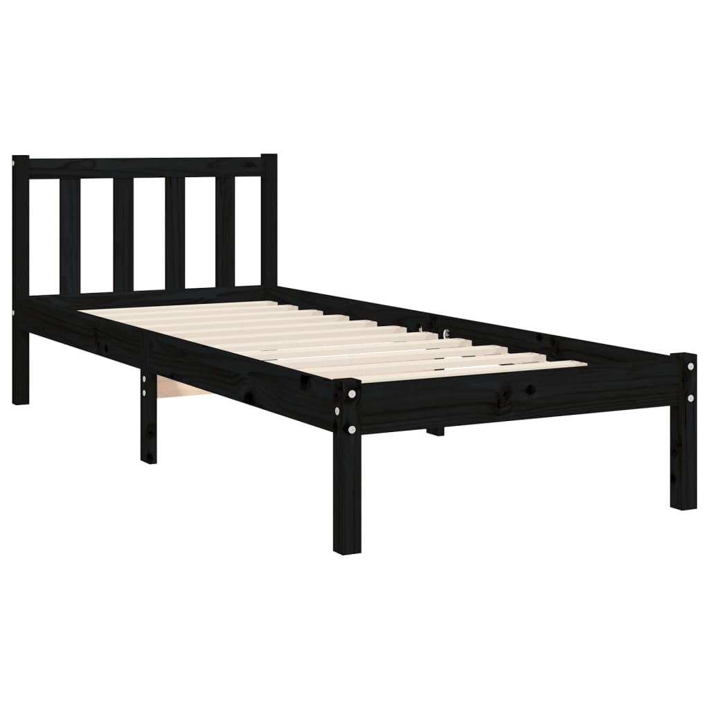 Cadru de pat cu tăblie Small Single, negru, lemn masiv GartenMobel Dekor