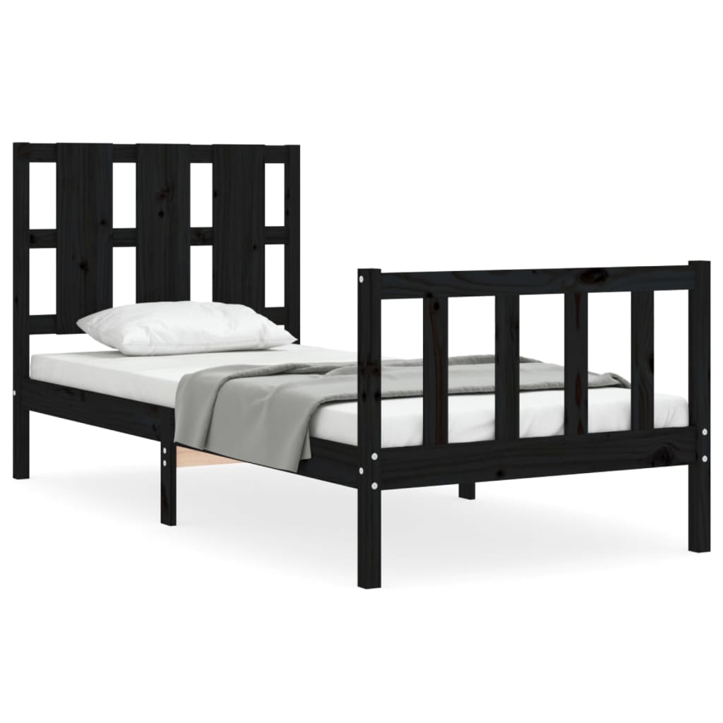 Cadru de pat cu tăblie Small Single, negru, lemn masiv GartenMobel Dekor