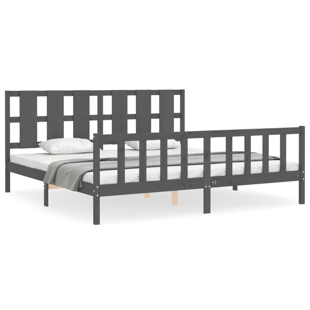 Cadru pat cu tăblie 200x200 cm, gri, lemn masiv GartenMobel Dekor