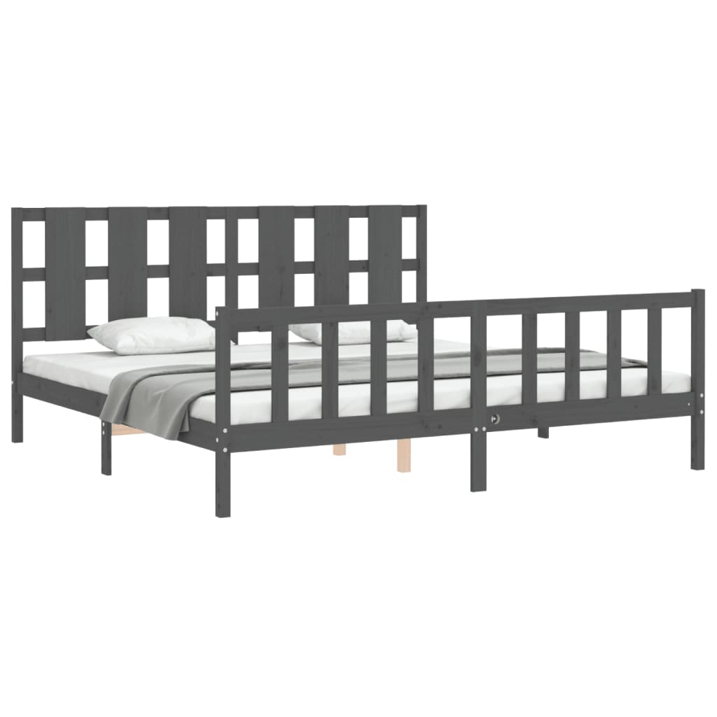 Cadru pat cu tăblie 200x200 cm, gri, lemn masiv GartenMobel Dekor