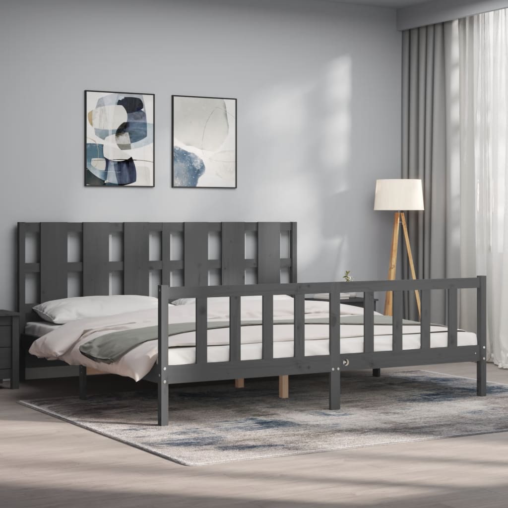 Cadru pat cu tăblie 200x200 cm, gri, lemn masiv GartenMobel Dekor