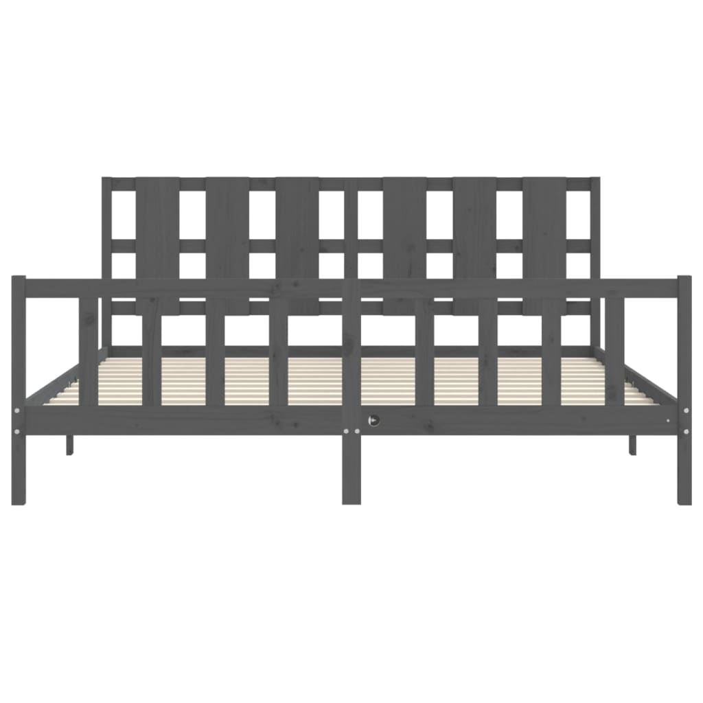 Cadru pat cu tăblie 200x200 cm, gri, lemn masiv GartenMobel Dekor