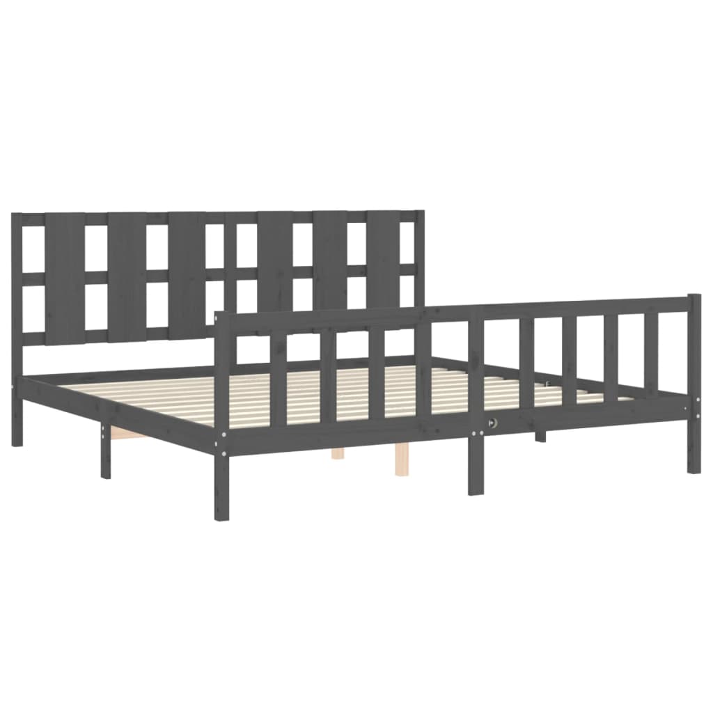 Cadru pat cu tăblie 200x200 cm, gri, lemn masiv GartenMobel Dekor