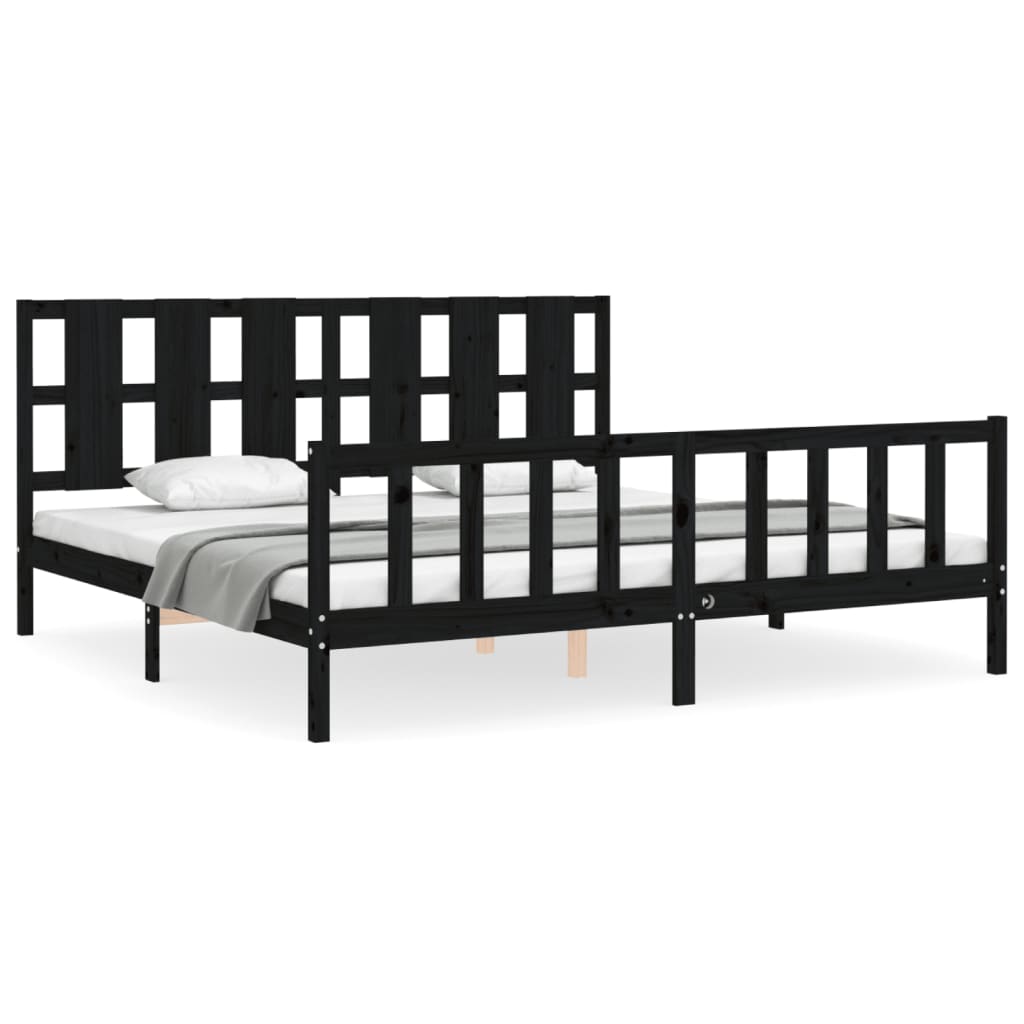 Cadru pat cu tăblie 200x200 cm, negru, lemn masiv GartenMobel Dekor