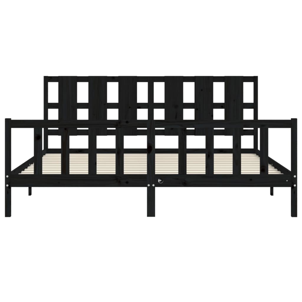 Cadru pat cu tăblie 200x200 cm, negru, lemn masiv GartenMobel Dekor