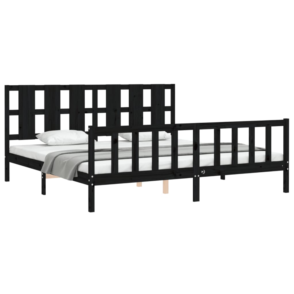 Cadru pat cu tăblie 200x200 cm, negru, lemn masiv GartenMobel Dekor
