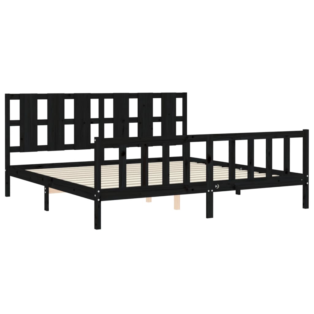 Cadru pat cu tăblie 200x200 cm, negru, lemn masiv GartenMobel Dekor