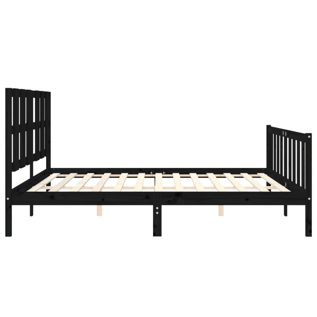 Cadru pat cu tăblie 200x200 cm, negru, lemn masiv GartenMobel Dekor