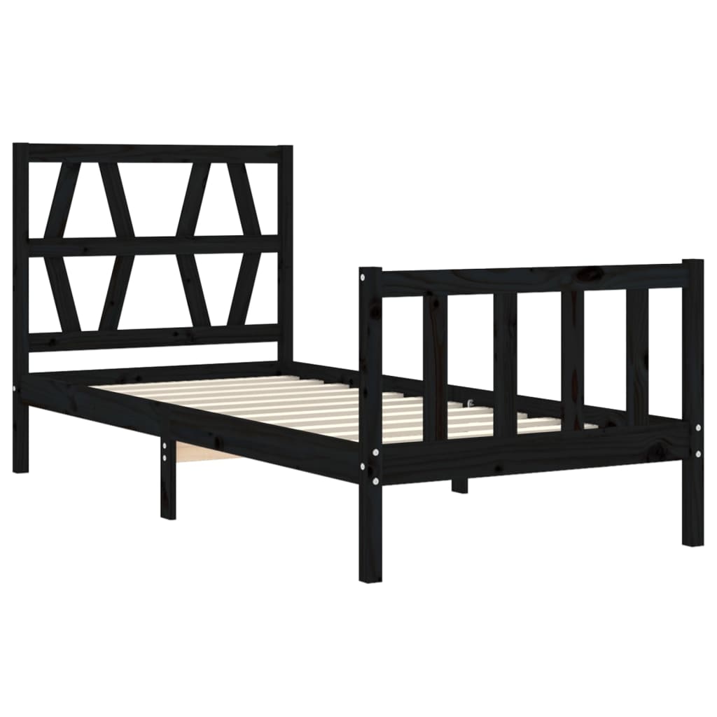 Cadru de pat cu tăblie Small Single, negru, lemn masiv GartenMobel Dekor